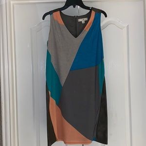 Color block cotton leather shift